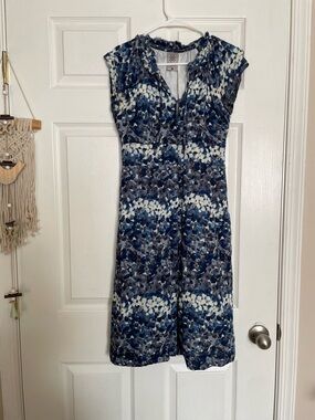 Modbe 100% Cotton Womens XS Blue Dots Short Sleeve Midi Dress